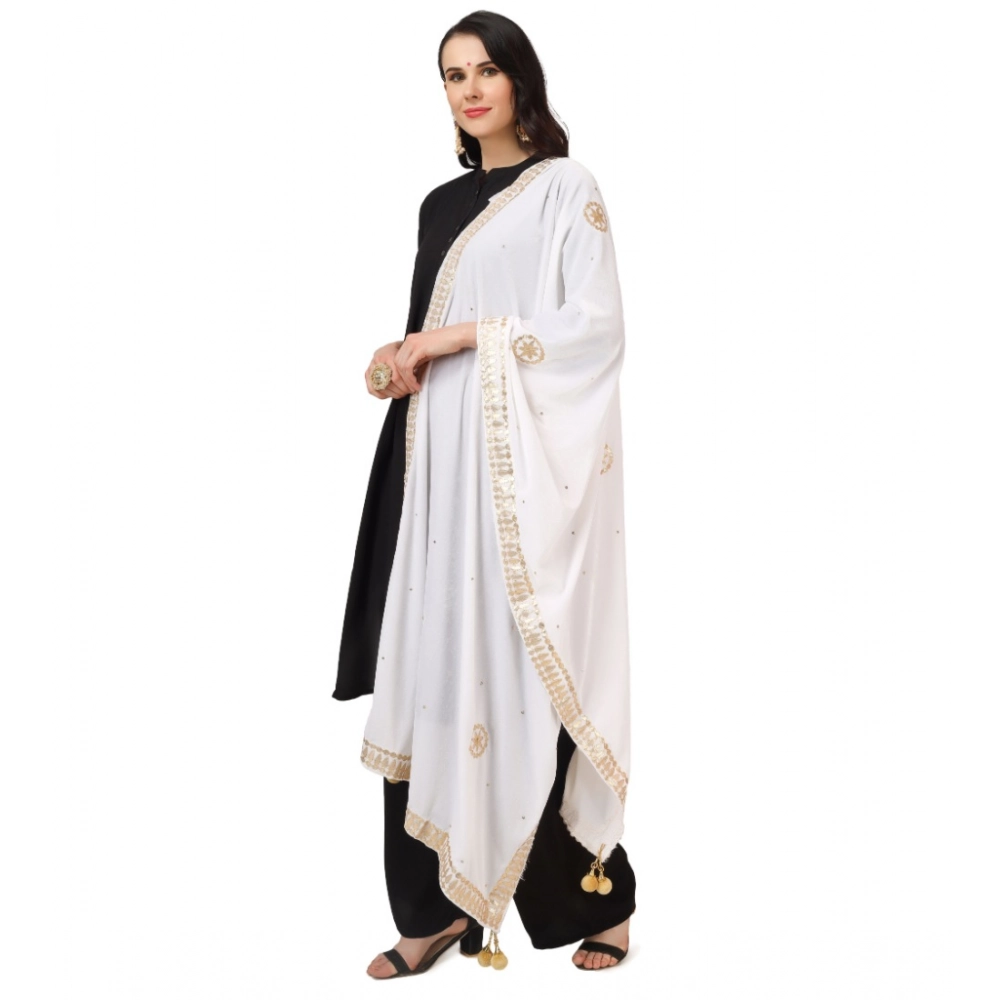 Generic Women's Velvet Gotta Patti Dupatta (White, Length: 2.25 to 2.50 Mtr) - Image 5