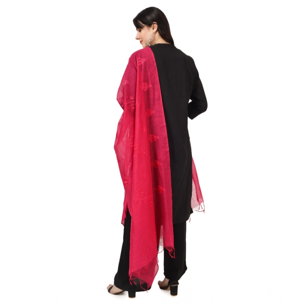 Generic Women's Cotton Embroidered Dupatta (Maroon, Length: 2.25 to 2.50 Mtr) - Image 3