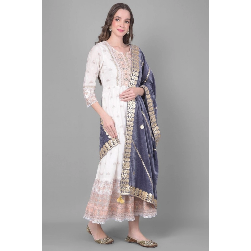 Generic Women's Velvet Gotta Patti Dupatta (Grey, Length: 2.25 to 2.50 Mtr) - Image 3