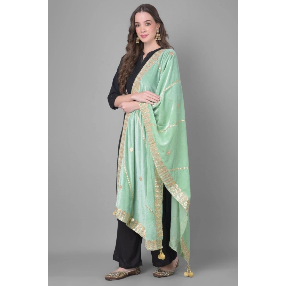 Generic Women's Velvet Gotta Patti Dupatta (Sea Green, Length: 2.25 to 2.50 Mtr) - Image 2