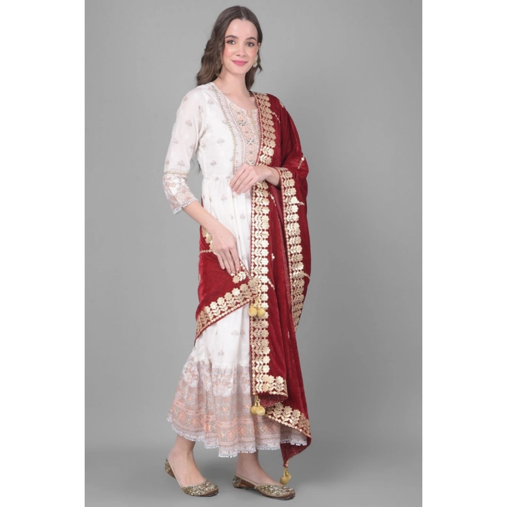 Generic Women's Velvet Gotta Patti Dupatta (Maroon, Length: 2.25 to 2.50 Mtr) - Image 2