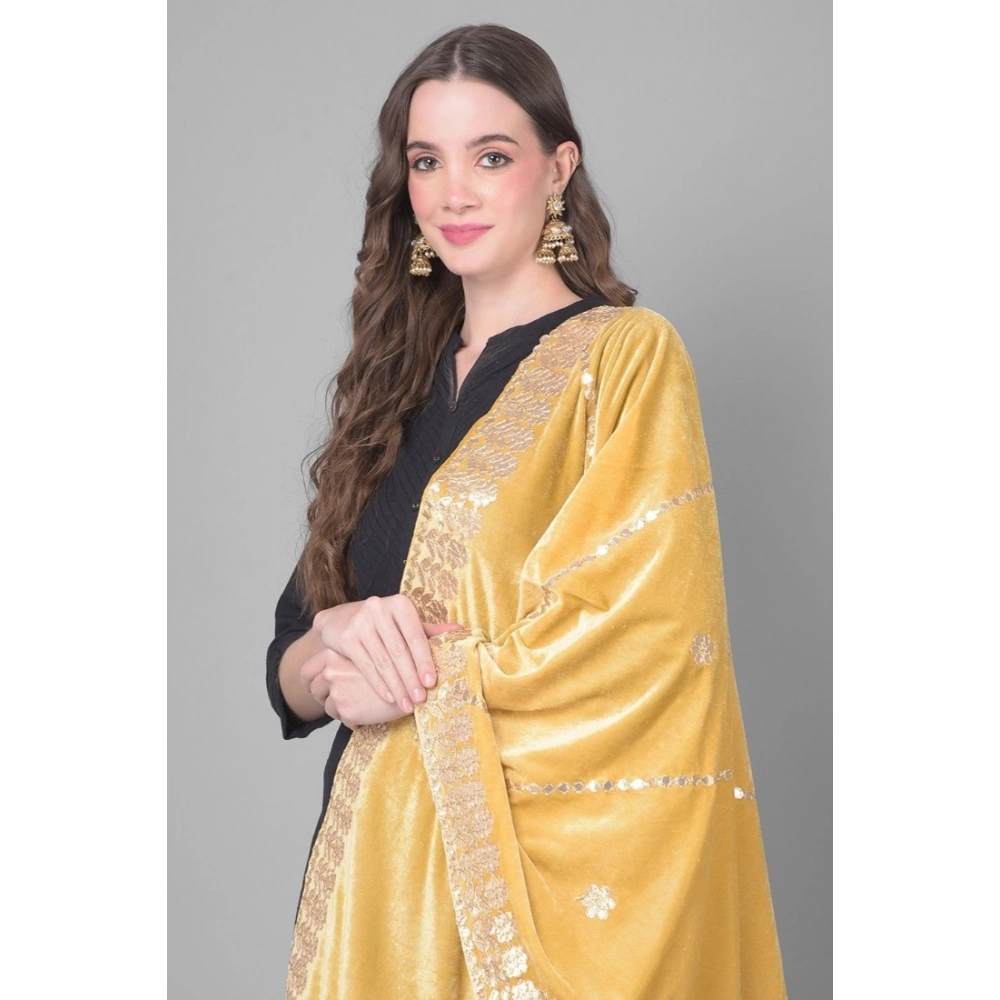 Generic Women's Velvet Gotta Patti Dupatta (Gold, Length: 2.25 to 2.50 Mtr) - Image 3