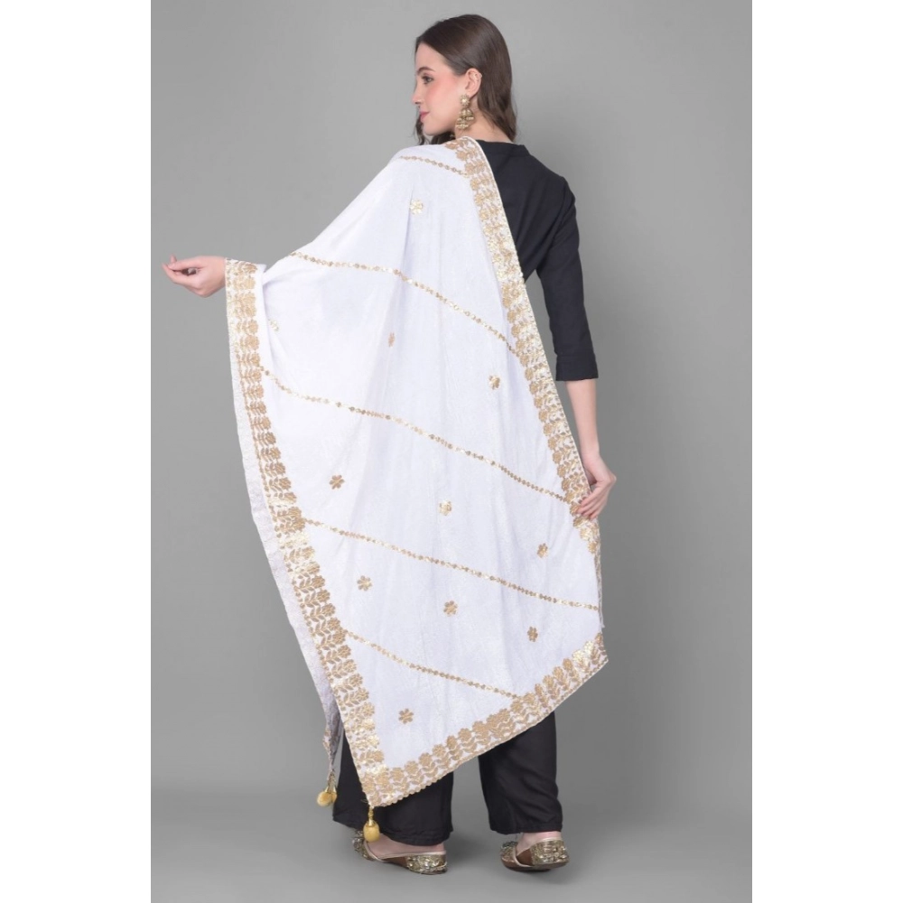 Generic Women's Velvet Gotta Patti Dupatta (Off White, Length: 2.25 to 2.50 Mtr) - Image 4