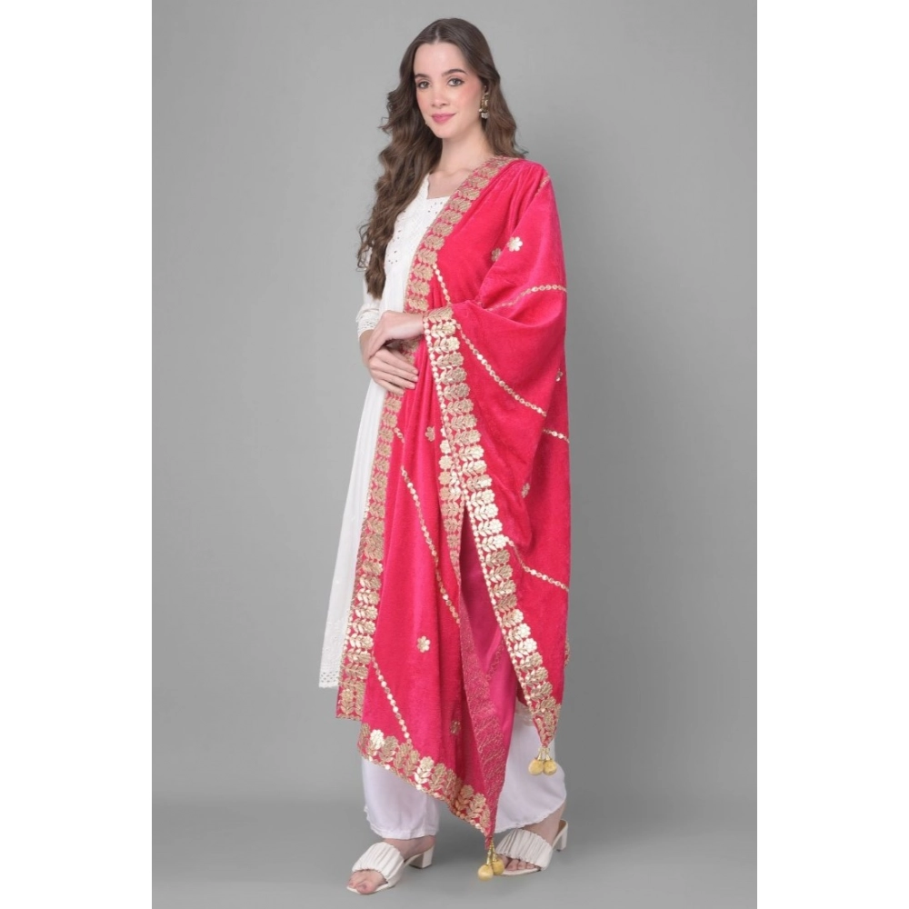 Generic Women's Velvet Gotta Patti Dupatta (Pink, Length: 2.25 to 2.50 Mtr) - Image 3