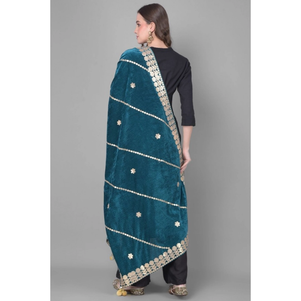 Generic Women's Velvet Gotta Patti Dupatta (Teal, Length: 2.25 to 2.50 Mtr) - Image 4