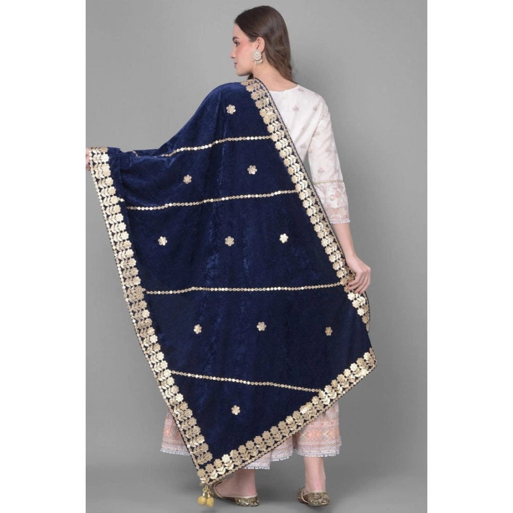 Generic Women's Velvet Gotta Patti Dupatta (Navy, Length: 2.25 to 2.50 Mtr) - Image 4