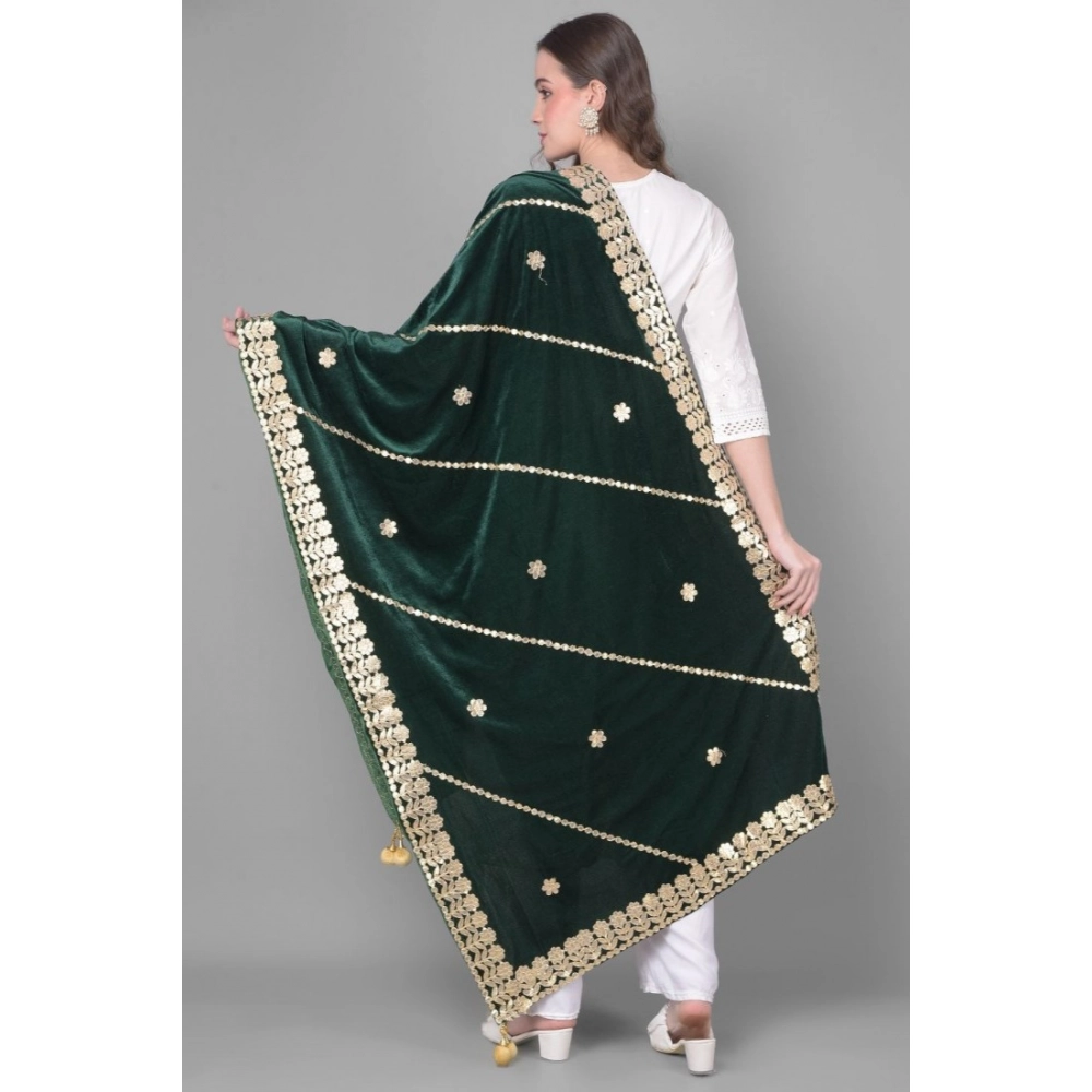 Generic Women's Velvet Gotta Patti Dupatta (Green, Length: 2.25 to 2.50 Mtr) - Image 4