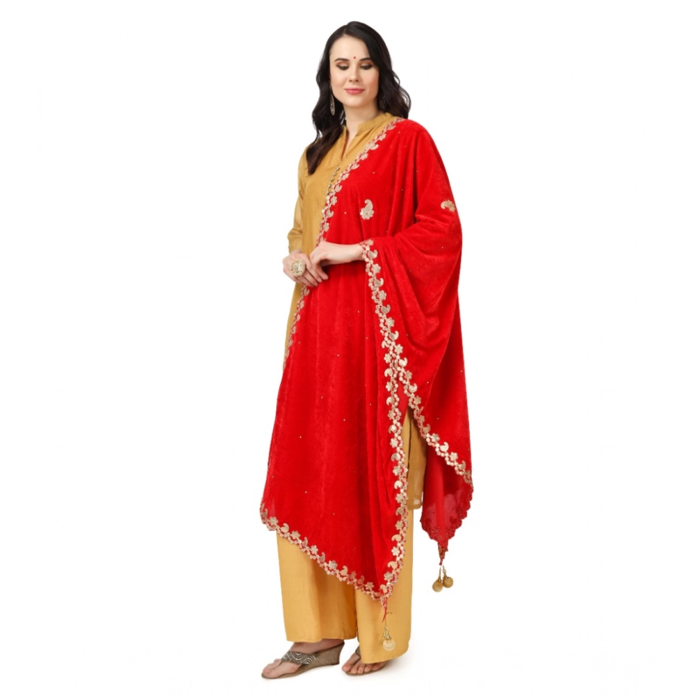 Generic Women's Velvet Gotta Patti Dupatta (Red, Length: 2.25 to 2.50 Mtr) - Image 5