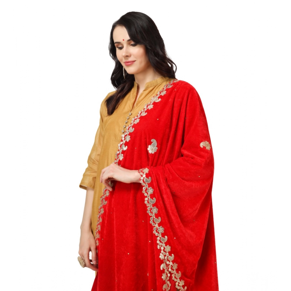 Generic Women's Velvet Gotta Patti Dupatta (Red, Length: 2.25 to 2.50 Mtr) - Image 4