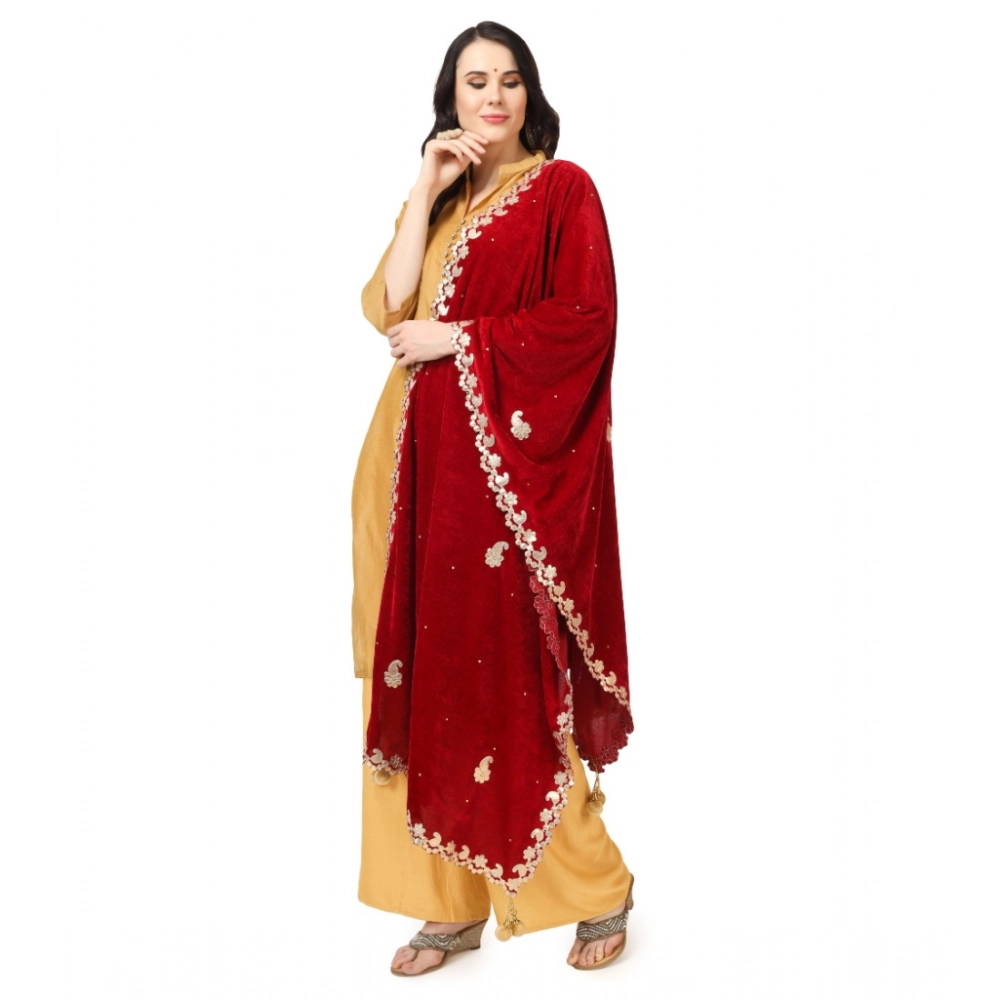 Generic Women's Velvet Gotta Patti Dupatta (Maroon, Length: 2.25 to 2.50 Mtr) - Image 3