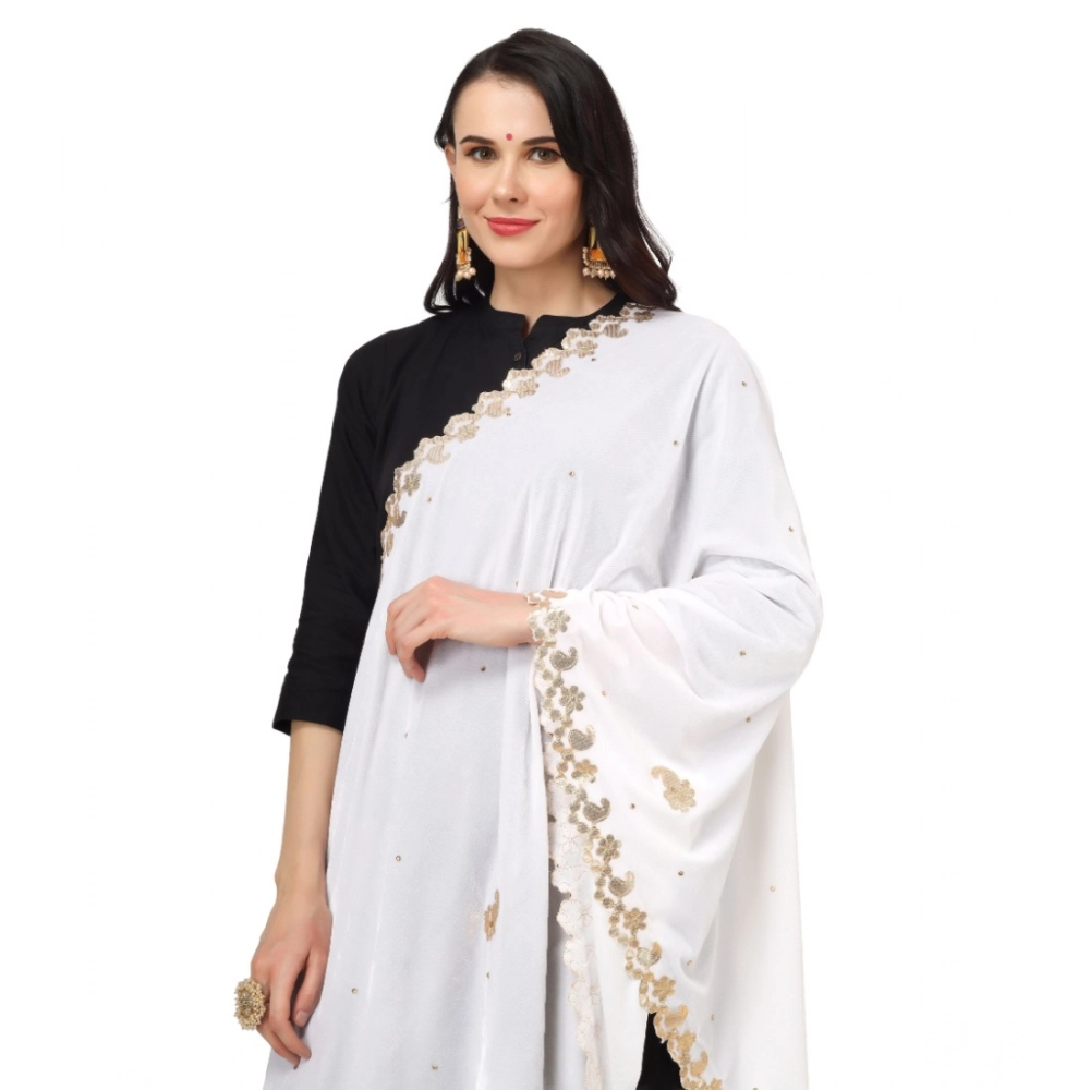 Generic Women's Velvet Gotta Patti Dupatta (White, Length: 2.25 to 2.50 Mtr) - Image 4