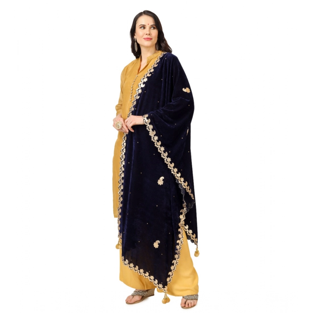 Generic Women's Velvet Gotta Patti Dupatta (Blue, Length: 2.25 to 2.50 Mtr) - Image 5