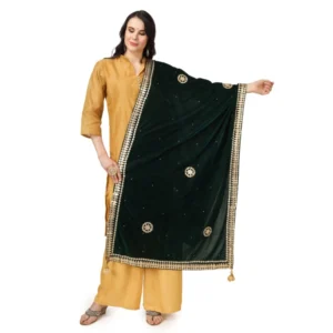 Generic Women's Velvet Gotta Patti Dupatta (Green, Length: 2.25 to 2.50 Mtr)