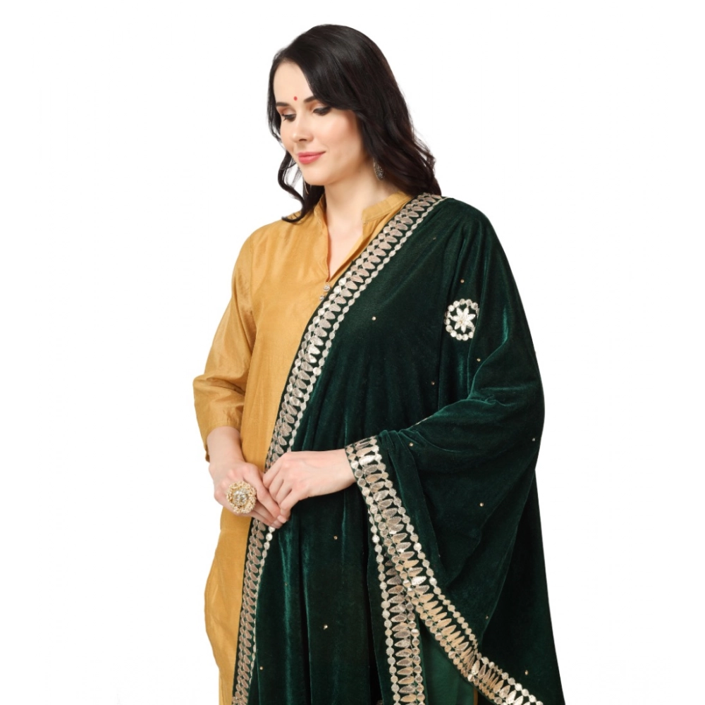 Generic Women's Velvet Gotta Patti Dupatta (Green, Length: 2.25 to 2.50 Mtr) - Image 5