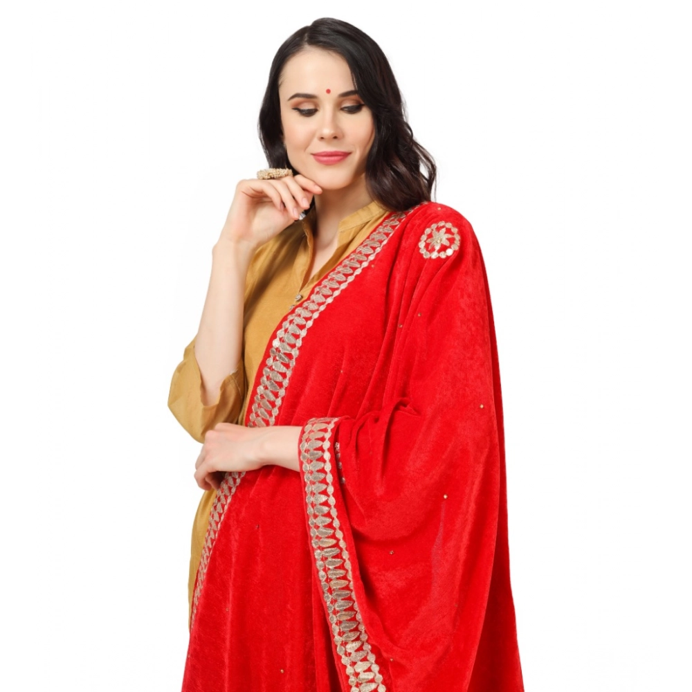 Generic Women's Velvet Gotta Patti Dupatta (Red, Length: 2.25 to 2.50 Mtr) - Image 4