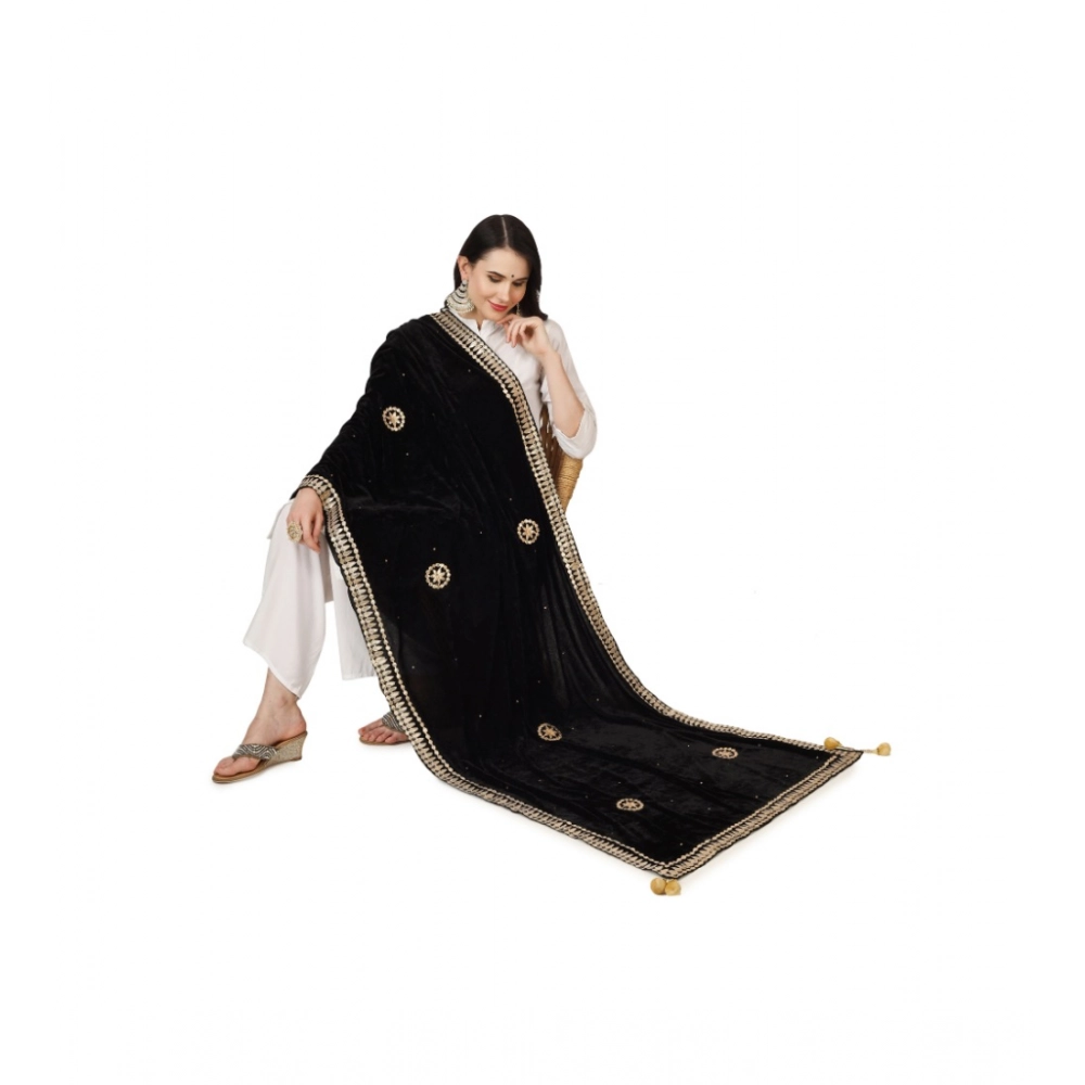 Generic Women's Velvet Gotta Patti Dupatta (Black, Length: 2.25 to 2.50 Mtr) - Image 2