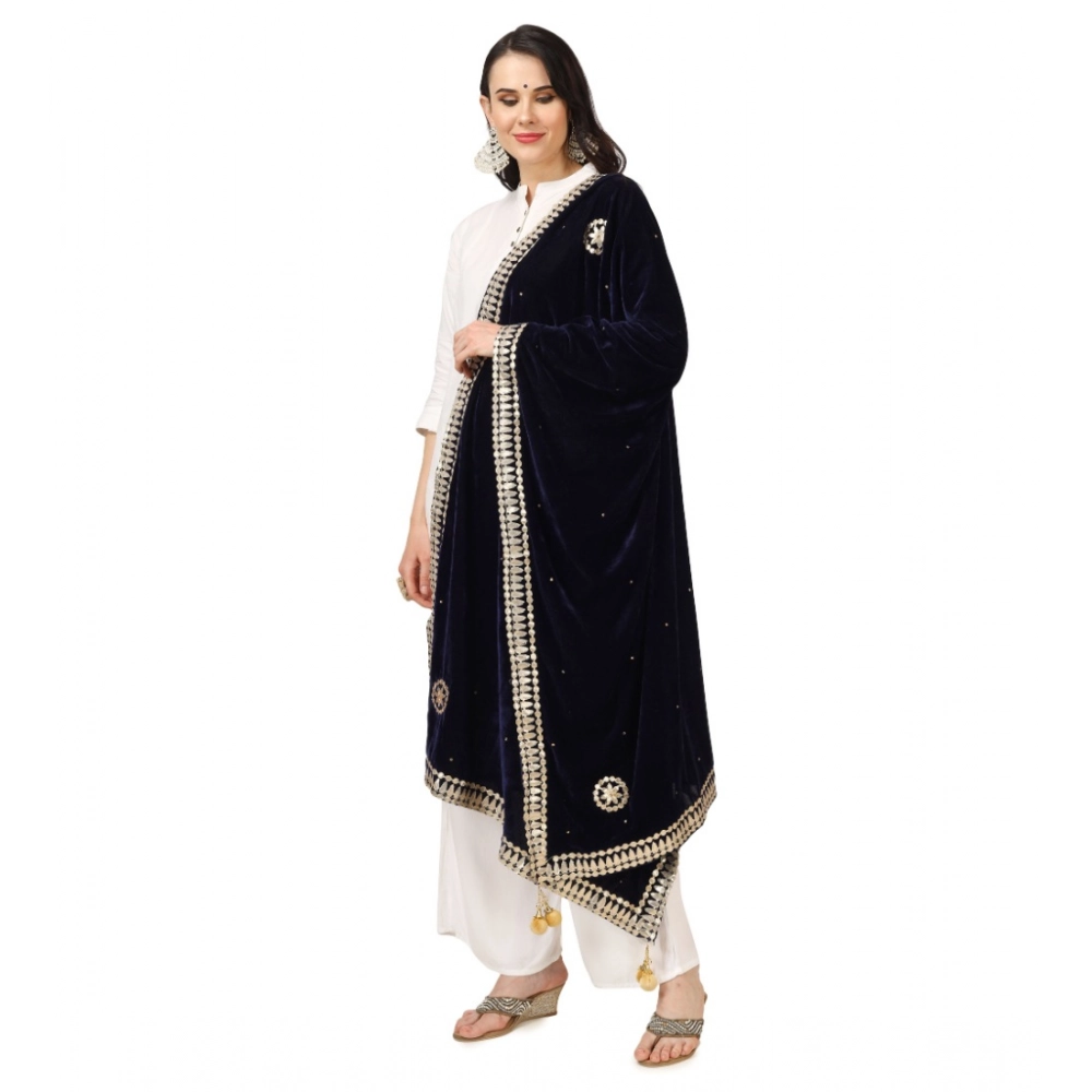 Generic Women's Velvet Gotta Patti Dupatta (Blue, Length: 2.25 to 2.50 Mtr) - Image 5