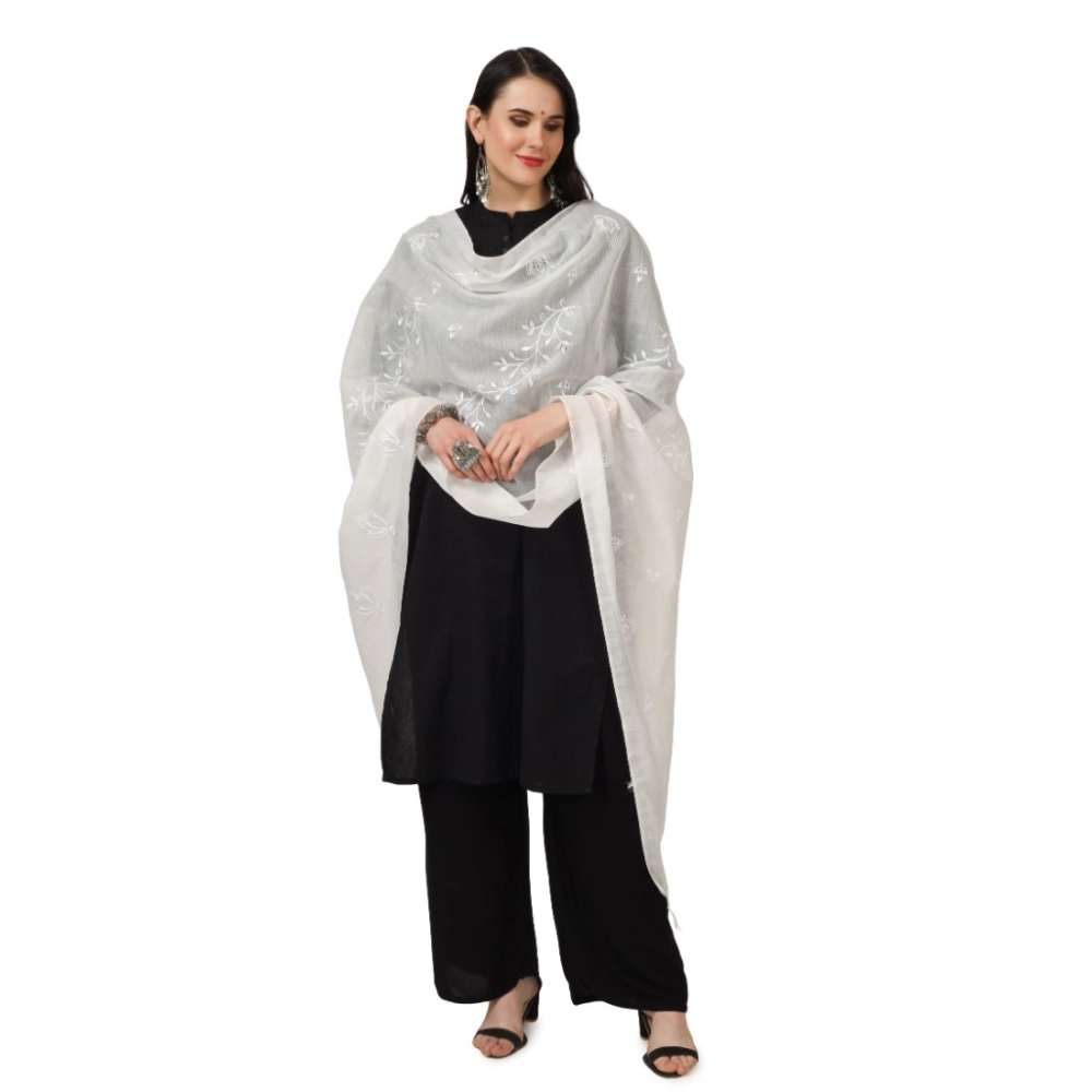 Generic Women's Cotton Embroidered Dupatta (White, Length: 2.25 to 2.50 Mtr) - Image 2