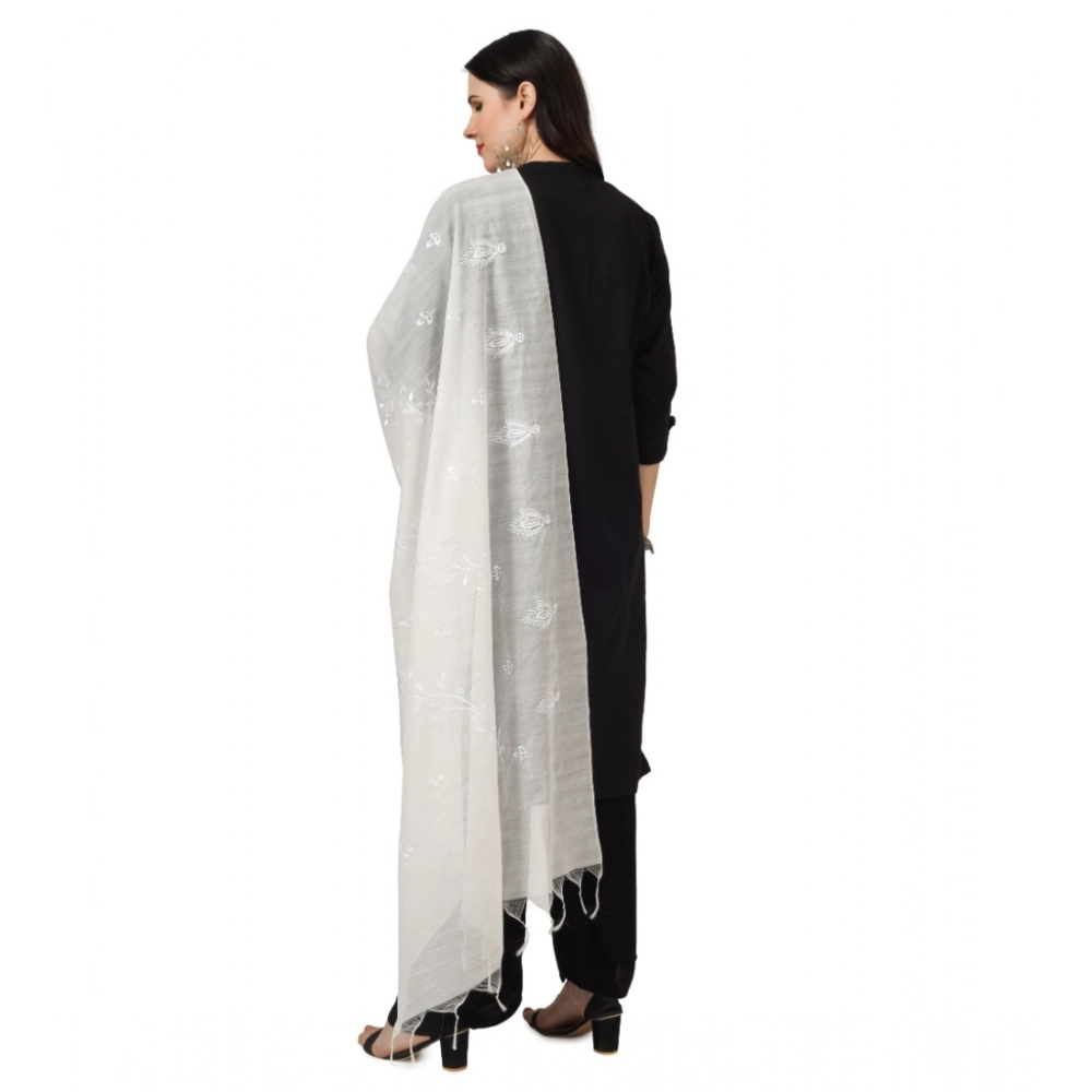 Generic Women's Cotton Embroidered Dupatta (White, Length: 2.25 to 2.50 Mtr) - Image 3