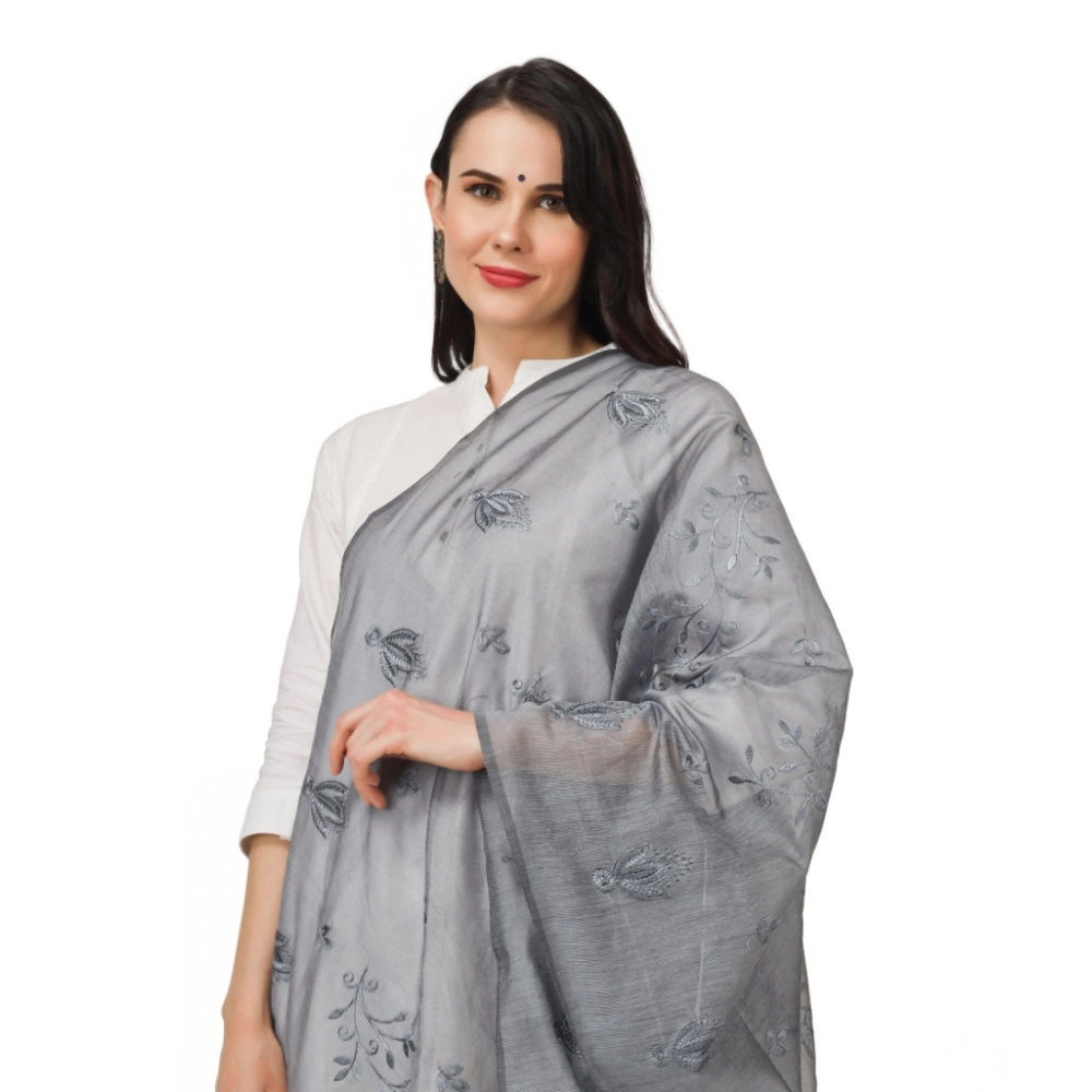 Generic Women's Cotton Embroidered Dupatta (Grey, Length: 2.25 to 2.50 Mtr) - Image 4