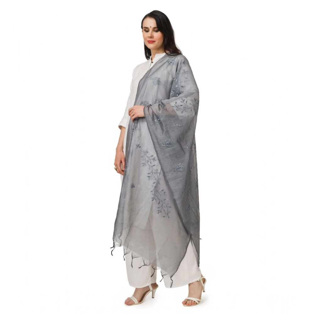 Generic Women's Cotton Embroidered Dupatta (Grey, Length: 2.25 to 2.50 Mtr) - Image 5