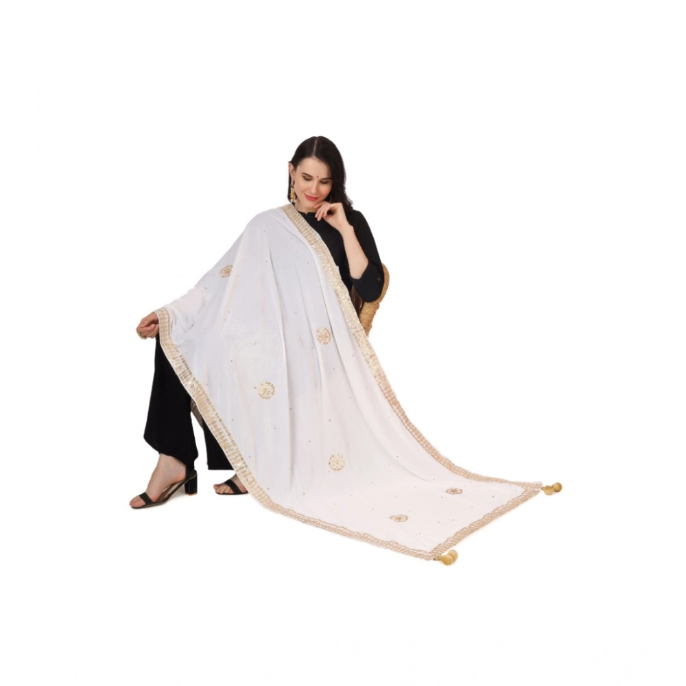 Generic Women's Velvet Gotta Patti Dupatta (White, Length: 2.25 to 2.50 Mtr) - Image 2