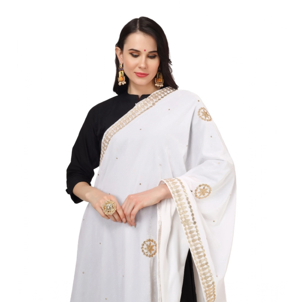 Generic Women's Velvet Gotta Patti Dupatta (White, Length: 2.25 to 2.50 Mtr) - Image 4