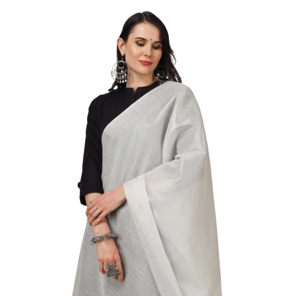 Generic Women's Chanderi Solid Dupatta (White, Length: 2.25 to 2.50 Mtr) - Image 4