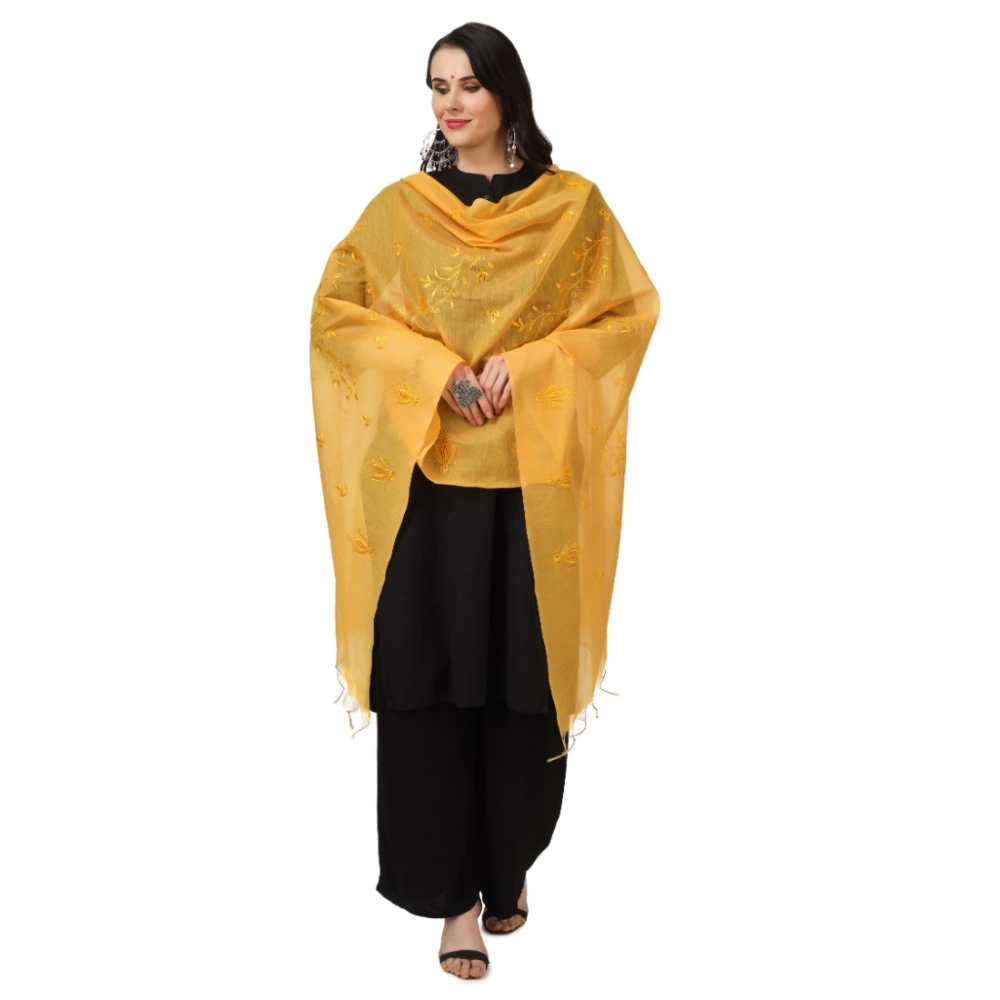 Generic Women's Cotton Embroidered Dupatta (Yellow, Length: 2.25 to 2.50 Mtr) - Image 2