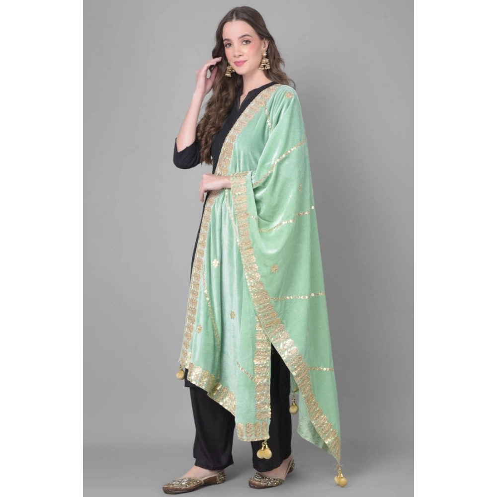 Generic Women's Velvet Gotta Patti Dupatta (Sea Green, Length: 2.25 to 2.50 Mtr) - Image 3