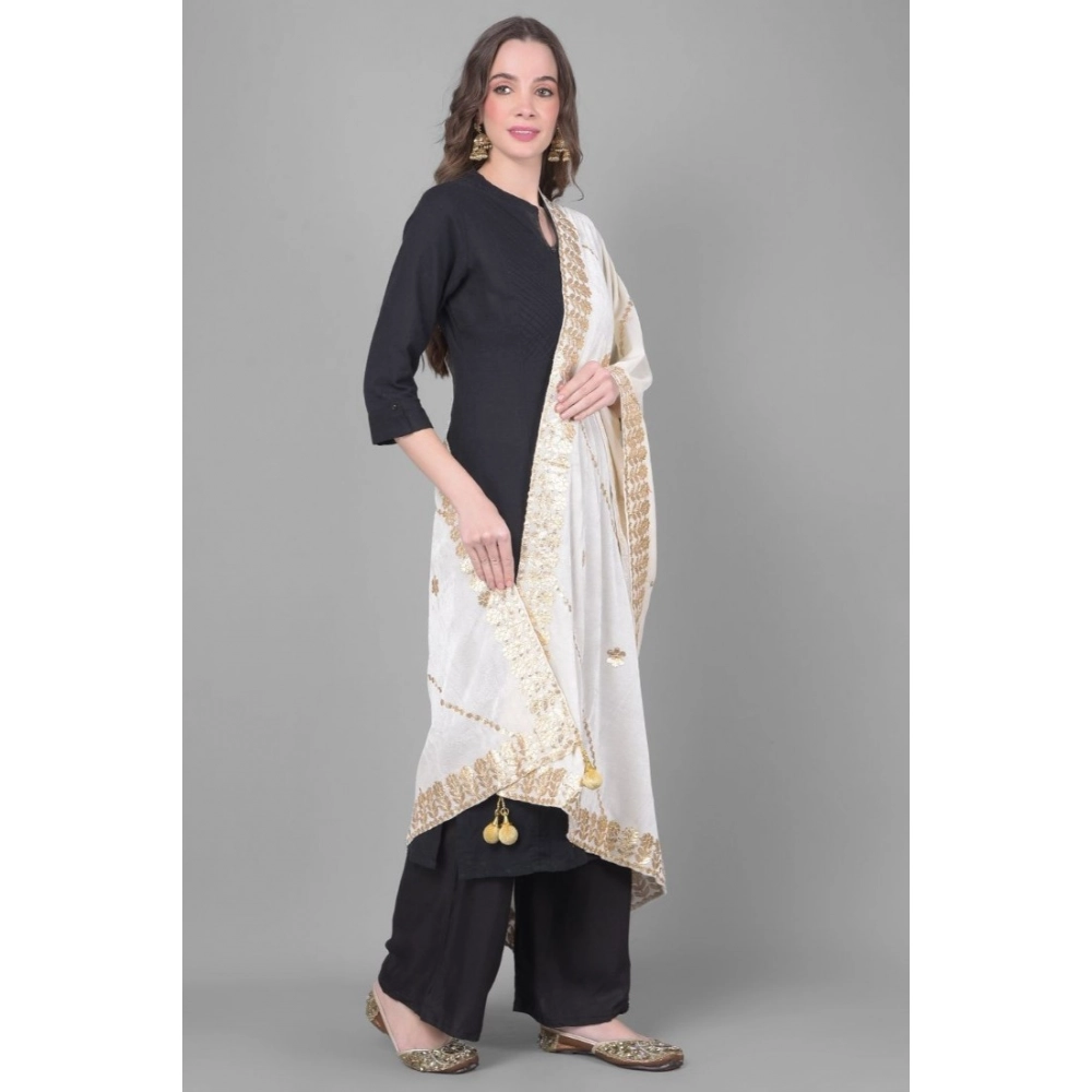 Generic Women's Velvet Gotta Patti Dupatta (White, Length: 2.25 to 2.50 Mtr) - Image 2