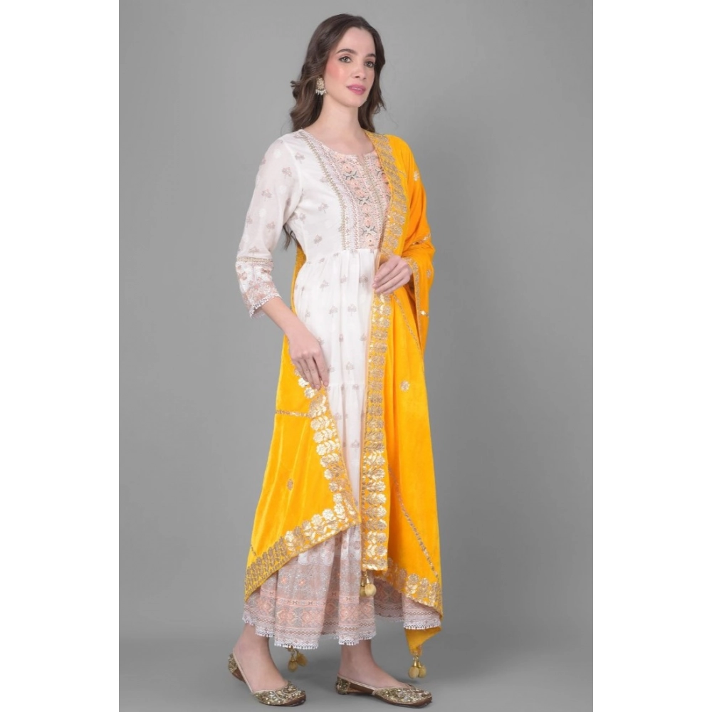 Generic Women's Velvet Gotta Patti Dupatta (Yellow, Length: 2.25 to 2.50 Mtr) - Image 2