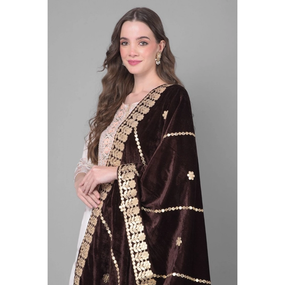 Generic Women's Velvet Gotta Patti Dupatta (Brown, Length: 2.25 to 2.50 Mtr) - Image 3