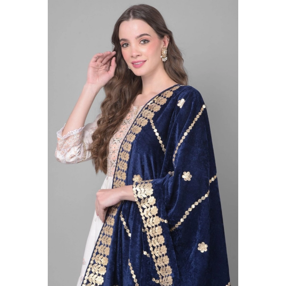 Generic Women's Velvet Gotta Patti Dupatta (Navy, Length: 2.25 to 2.50 Mtr) - Image 3