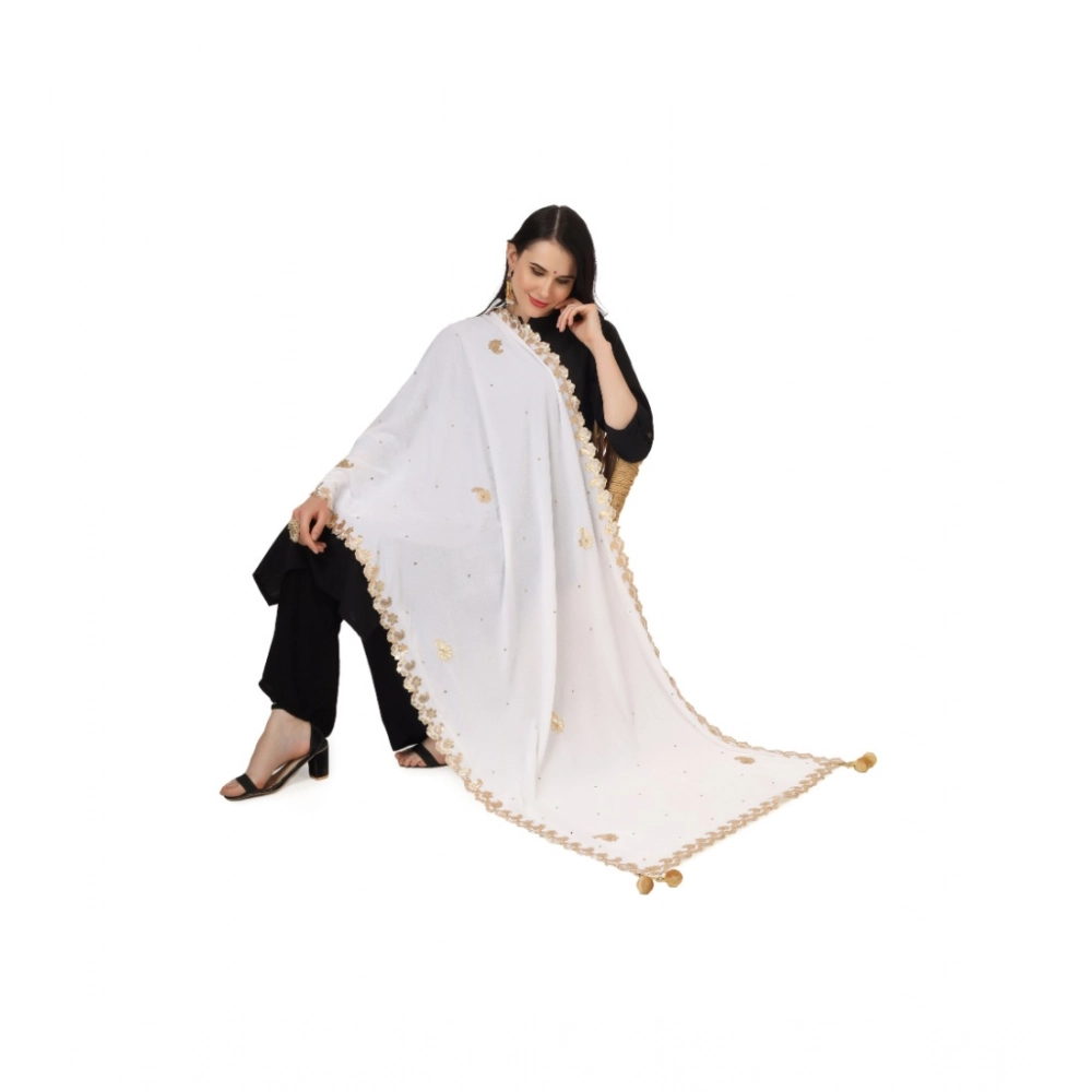 Generic Women's Velvet Gotta Patti Dupatta (White, Length: 2.25 to 2.50 Mtr) - Image 2