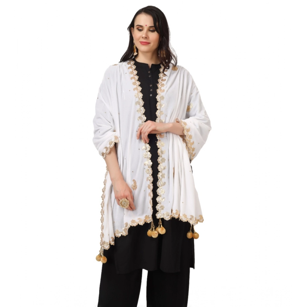 Generic Women's Velvet Gotta Patti Dupatta (White, Length: 2.25 to 2.50 Mtr) - Image 3