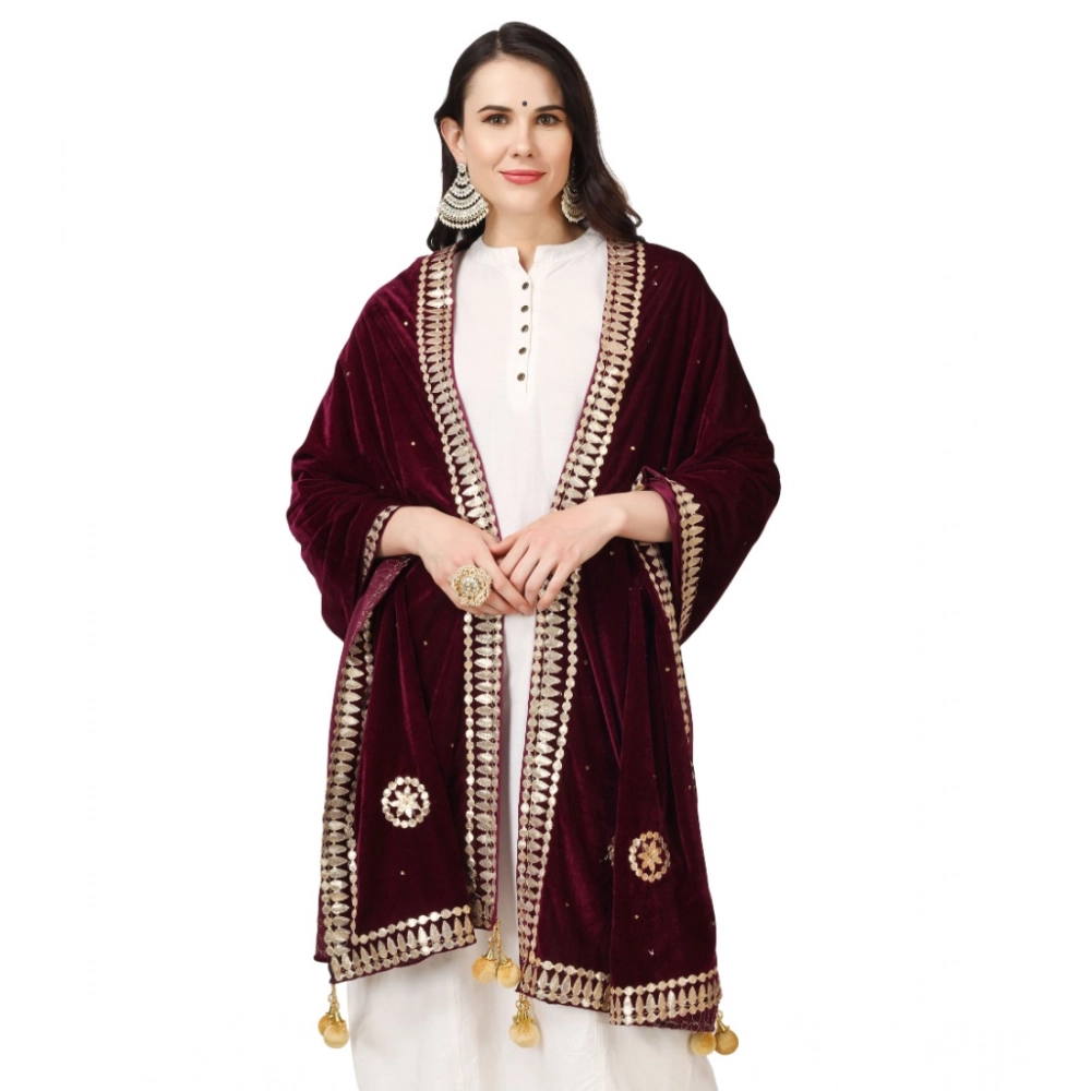 Generic Women's Velvet Gotta Patti Dupatta (Purple, Length: 2.25 to 2.50 Mtr) - Image 3