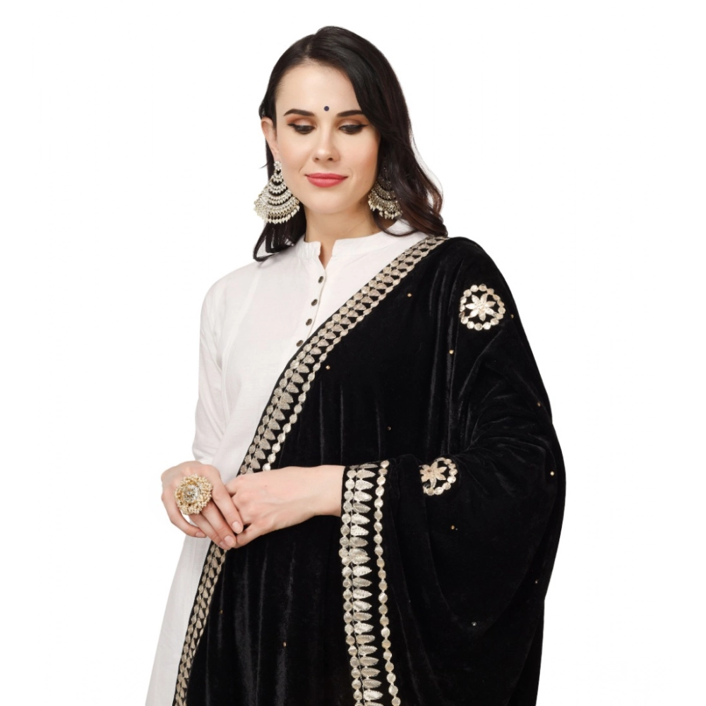 Generic Women's Velvet Gotta Patti Dupatta (Black, Length: 2.25 to 2.50 Mtr) - Image 4