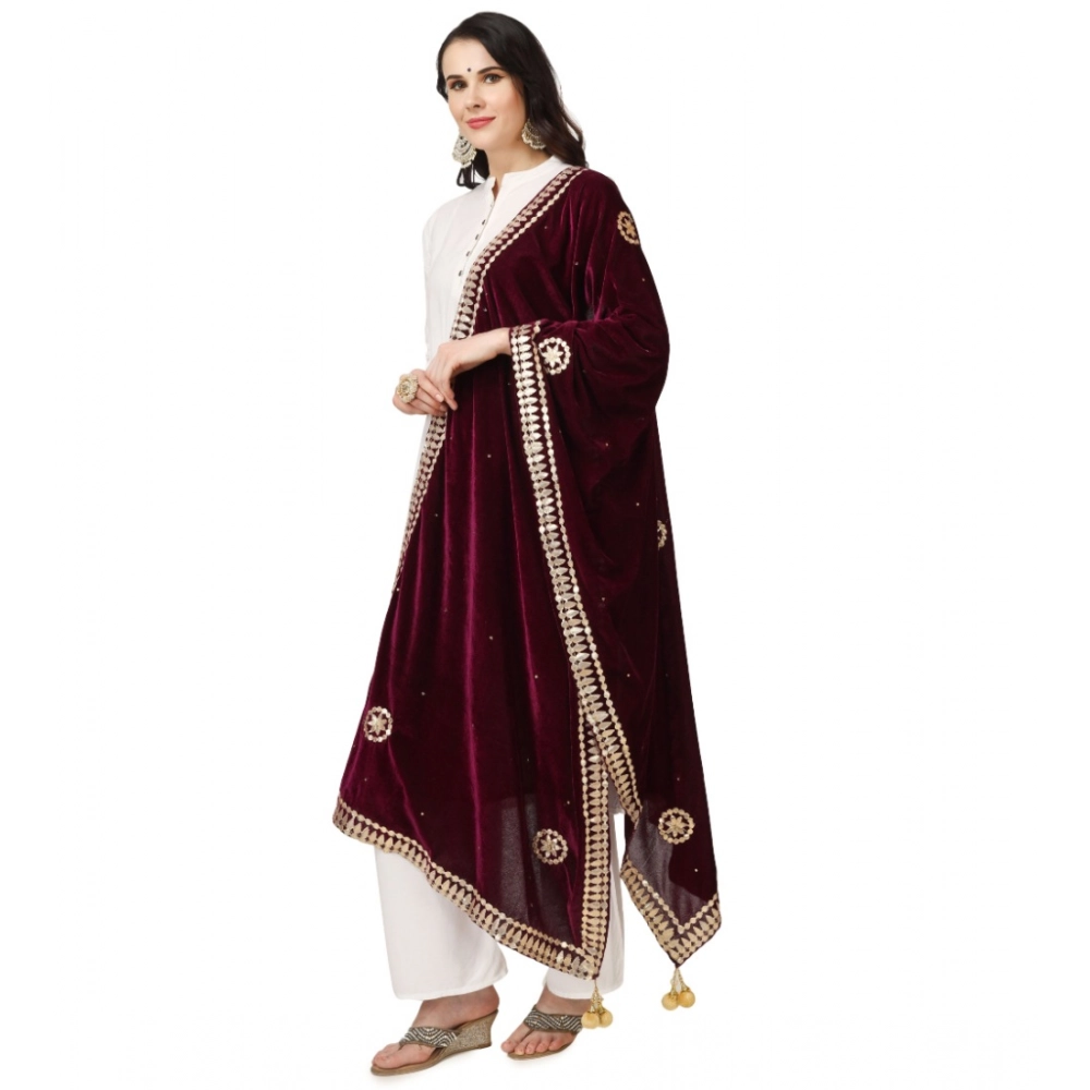 Generic Women's Velvet Gotta Patti Dupatta (Purple, Length: 2.25 to 2.50 Mtr) - Image 5