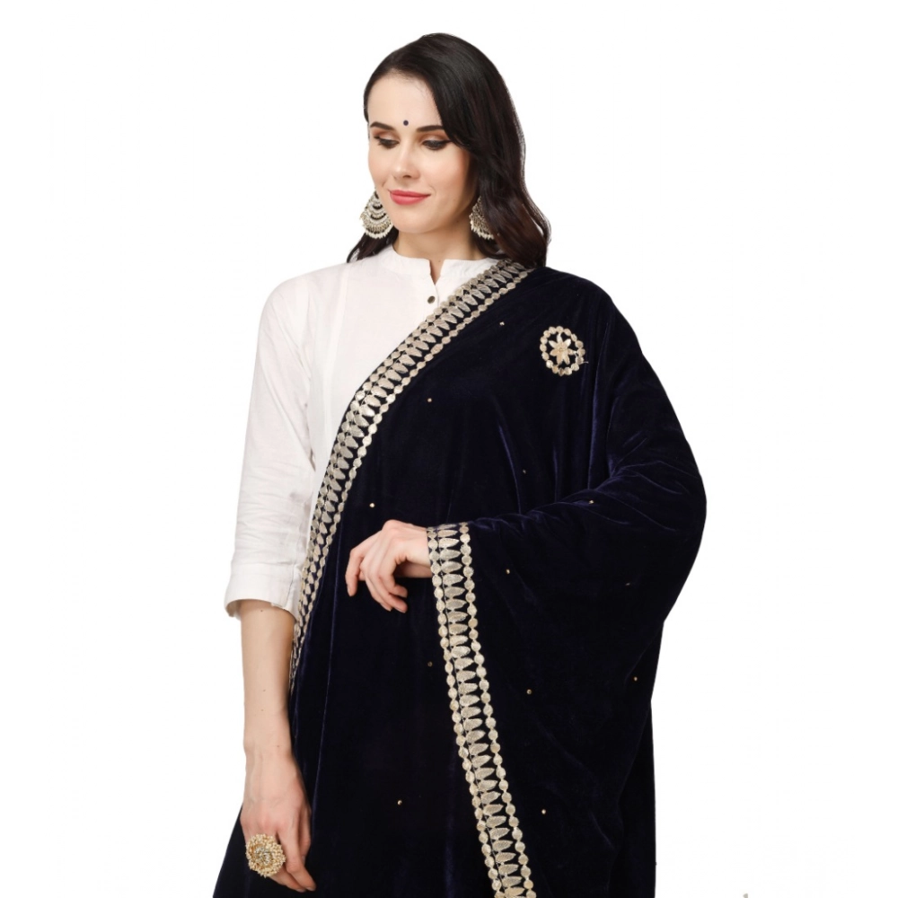 Generic Women's Velvet Gotta Patti Dupatta (Blue, Length: 2.25 to 2.50 Mtr) - Image 4