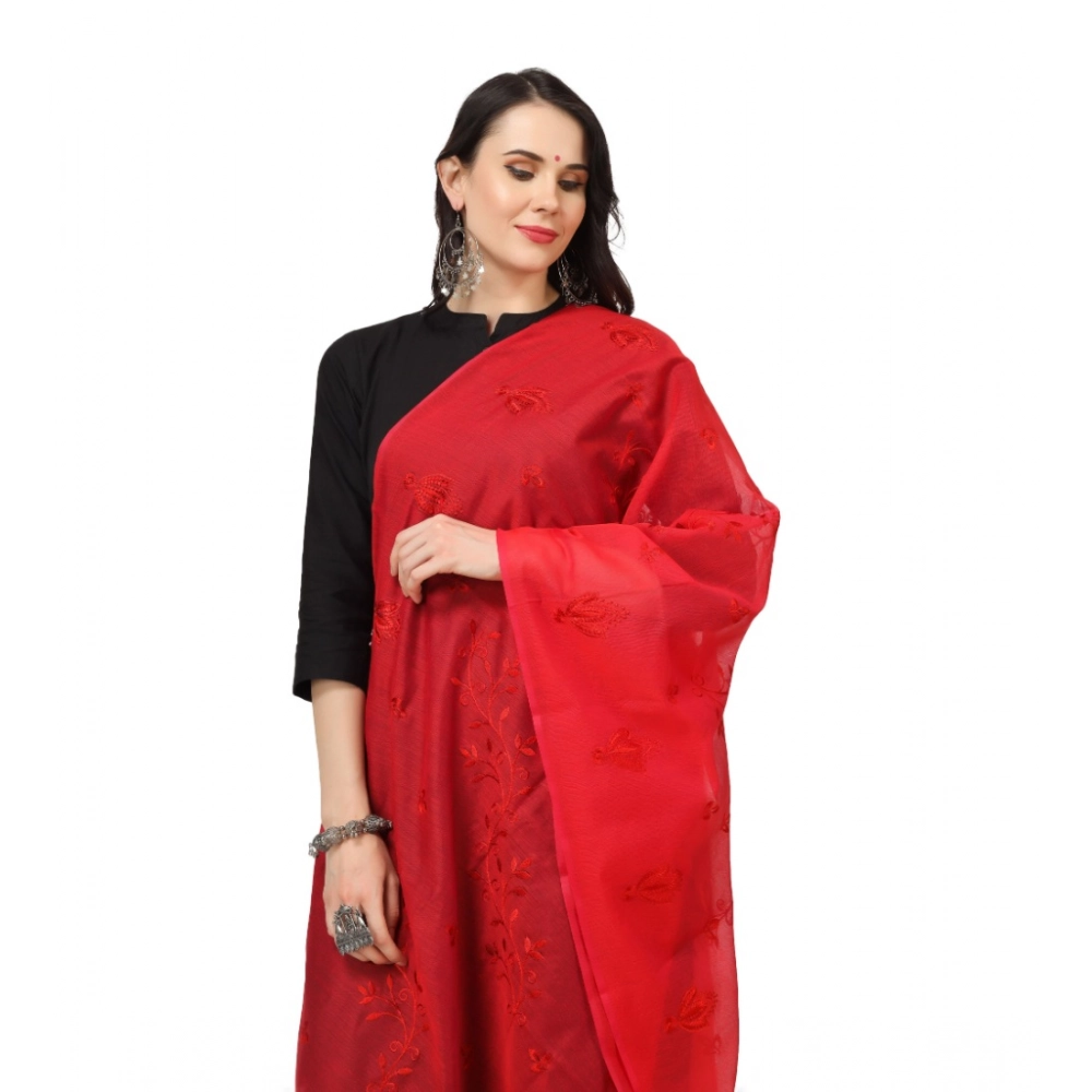 Generic Women's Cotton Embroidered Dupatta (Red, Length: 2.25 to 2.50 Mtr) - Image 3