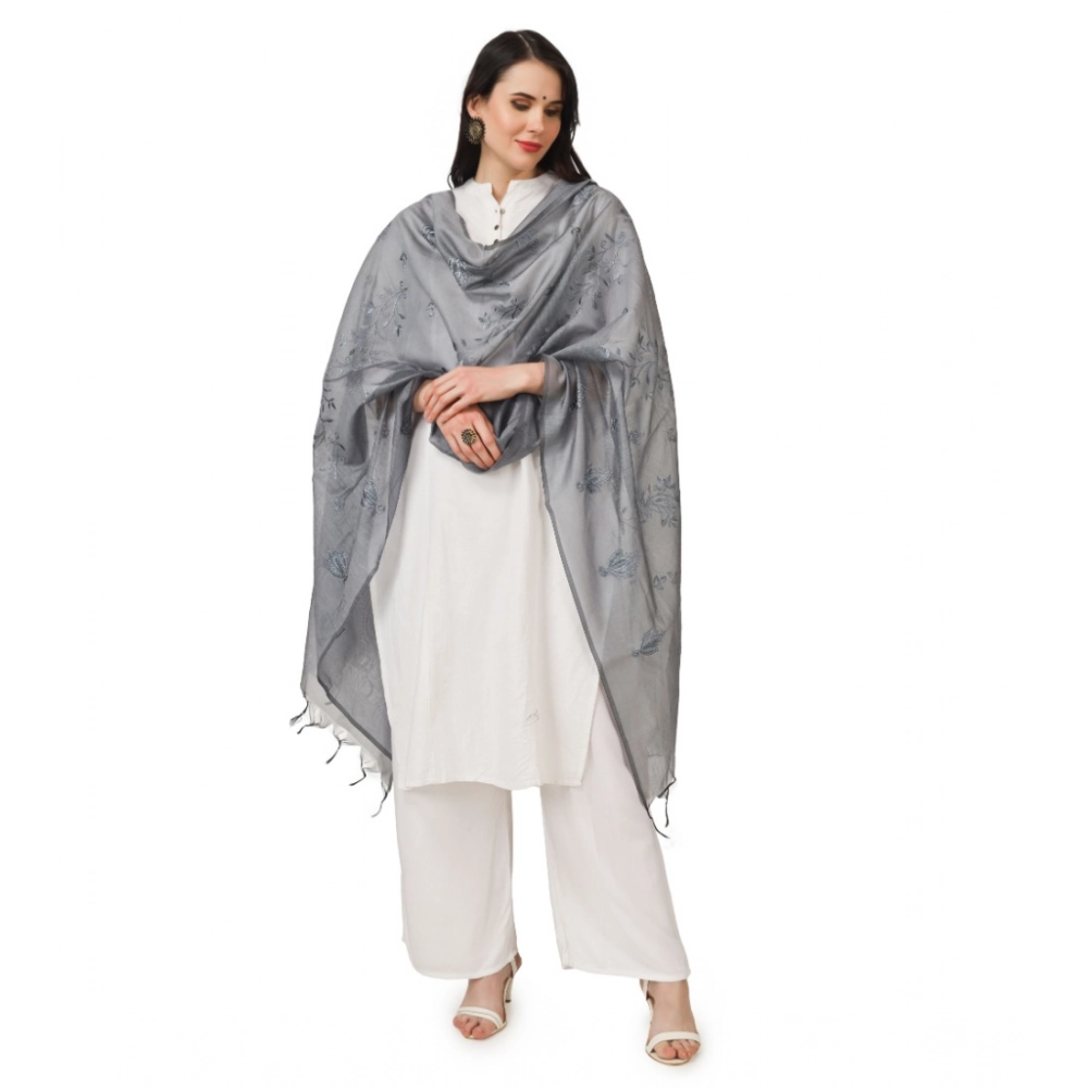 Generic Women's Cotton Embroidered Dupatta (Grey, Length: 2.25 to 2.50 Mtr) - Image 2
