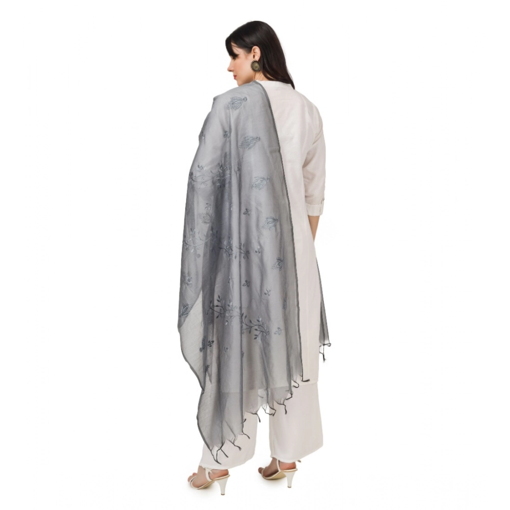 Generic Women's Cotton Embroidered Dupatta (Grey, Length: 2.25 to 2.50 Mtr) - Image 3