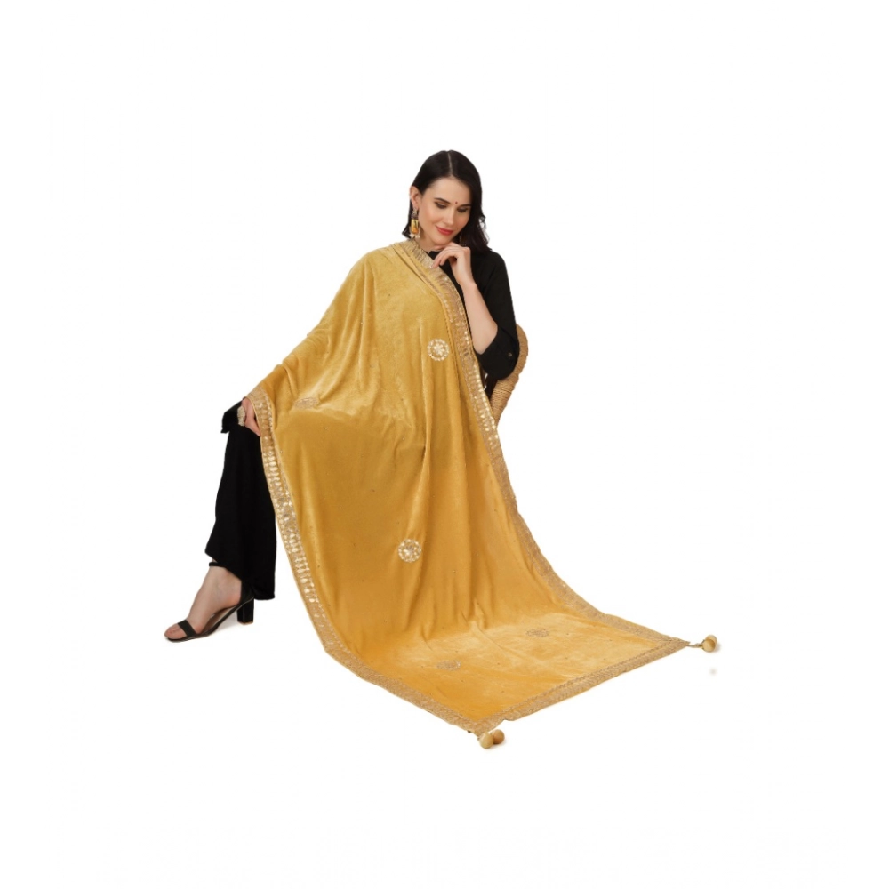 Generic Women's Velvet Gotta Patti Dupatta (Yellow, Length: 2.25 to 2.50 Mtr) - Image 2