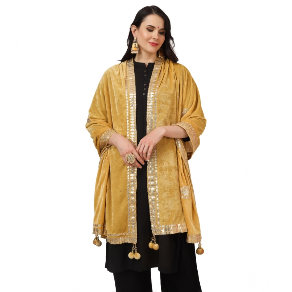 Generic Women's Velvet Gotta Patti Dupatta (Yellow, Length: 2.25 to 2.50 Mtr) - Image 3