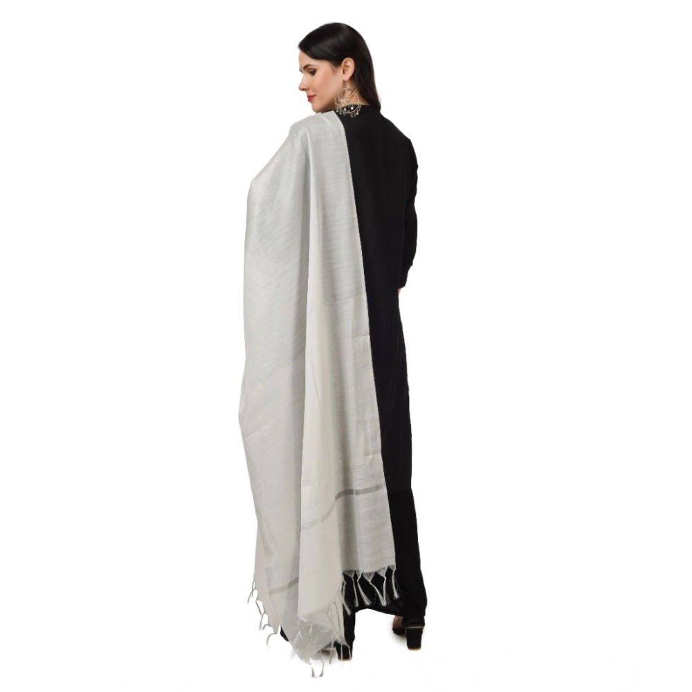 Generic Women's Chanderi Solid Dupatta (White, Length: 2.25 to 2.50 Mtr) - Image 3