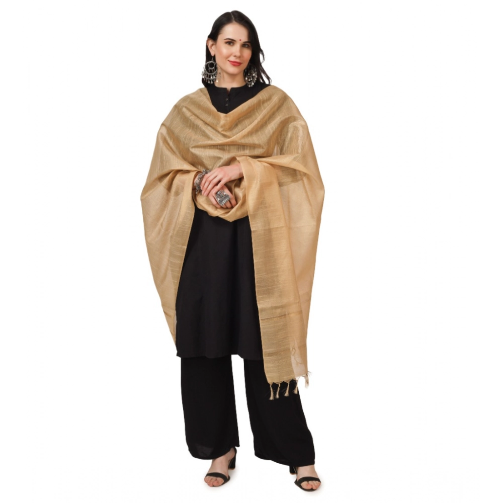 Generic Women's Chanderi Solid Dupatta (Gold, Length: 2.25 to 2.50 Mtr) - Image 2