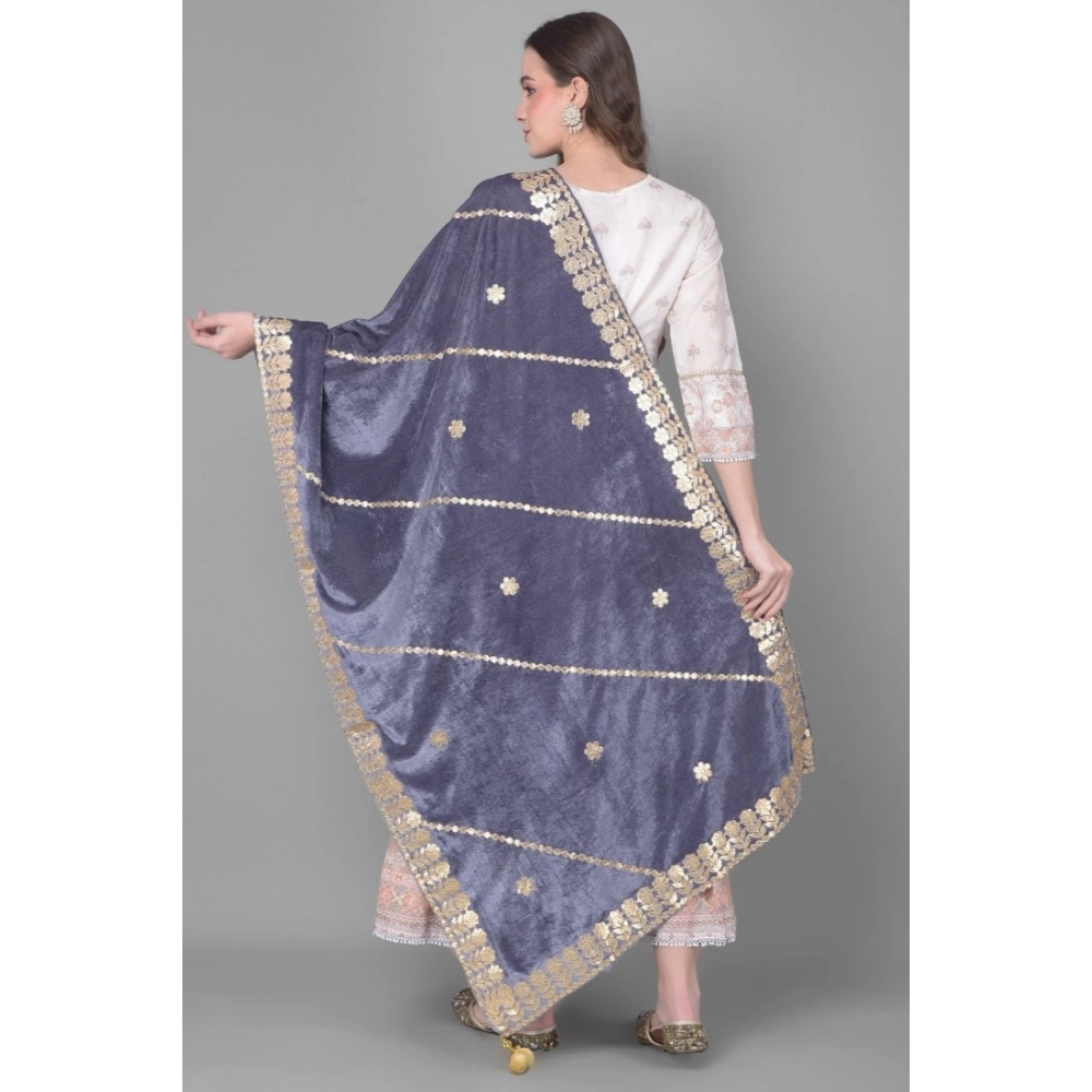 Generic Women's Velvet Gotta Patti Dupatta (Grey, Length: 2.25 to 2.50 Mtr) - Image 4