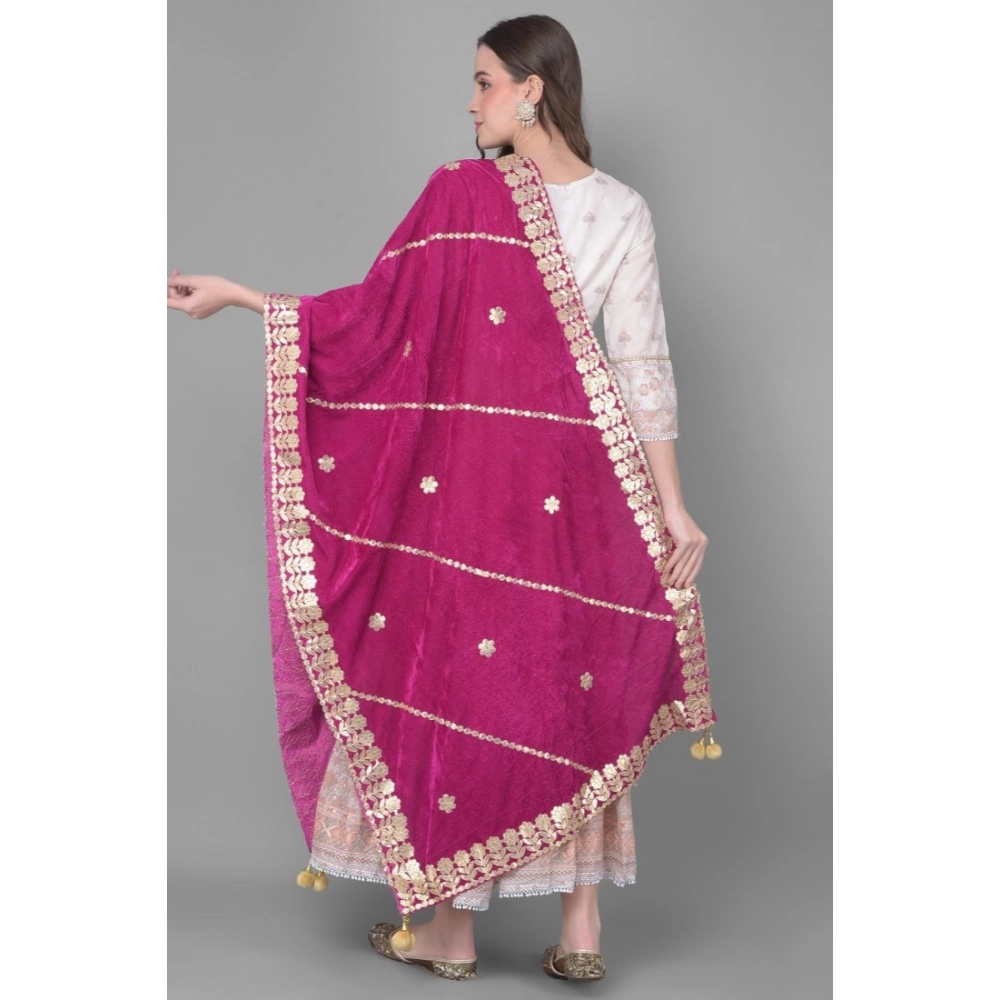 Generic Women's Velvet Gotta Patti Dupatta (Purple, Length: 2.25 to 2.50 Mtr) - Image 4