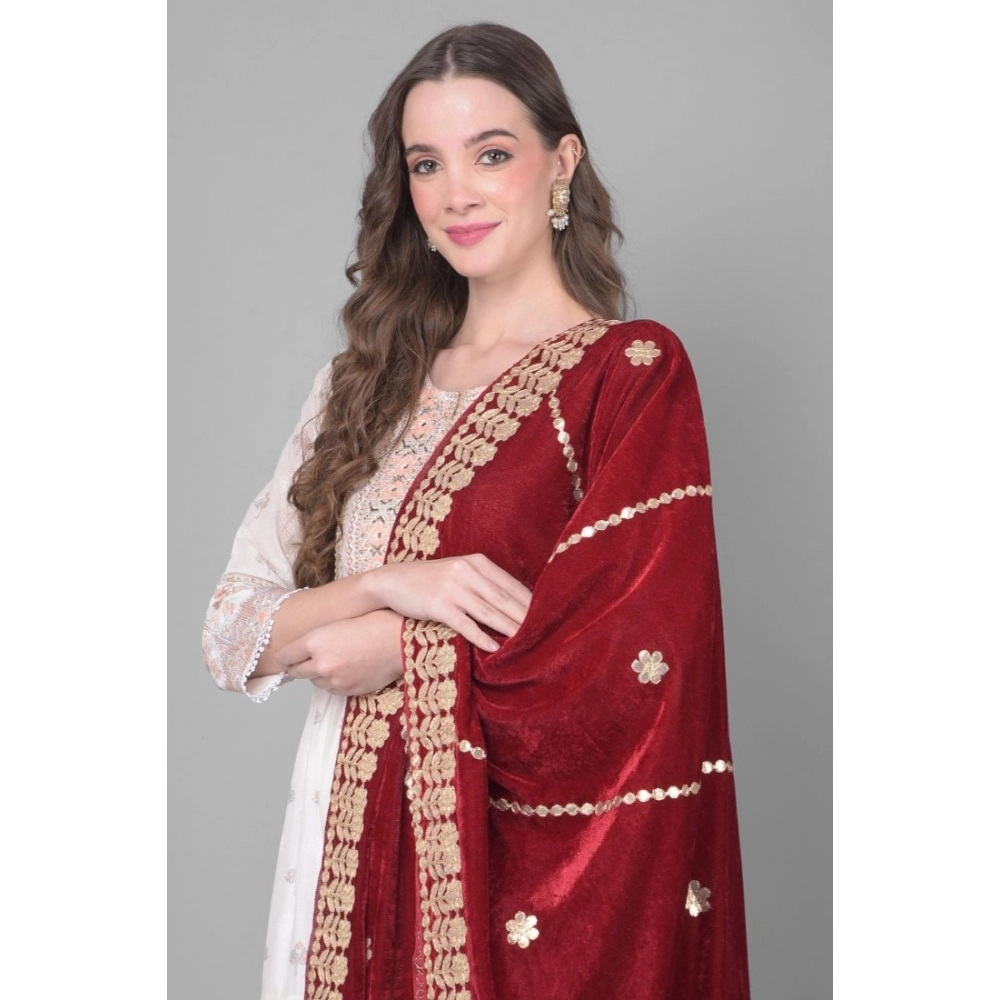 Generic Women's Velvet Gotta Patti Dupatta (Maroon, Length: 2.25 to 2.50 Mtr) - Image 3